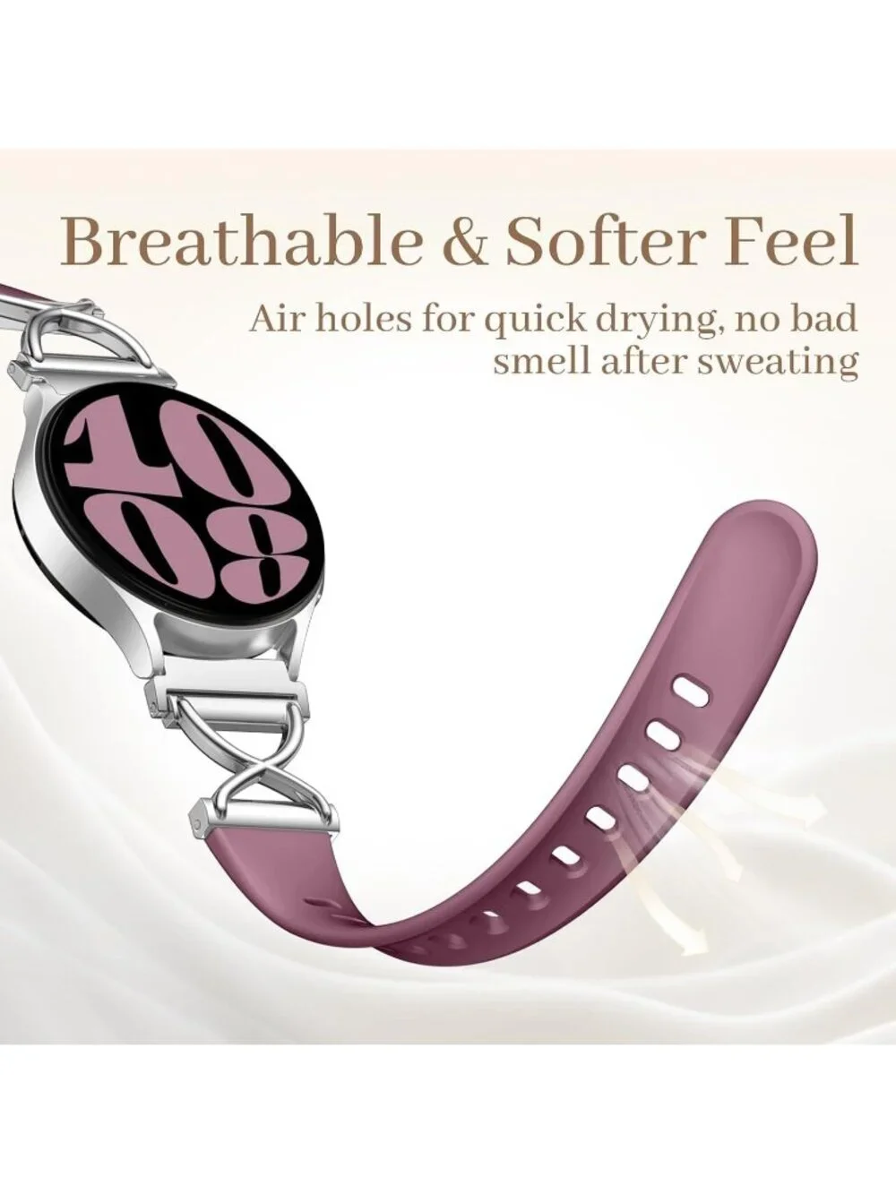 Women's Smoke Purple Charms X-Shaped Soft Slim Silicone Bands Compatible Watch
